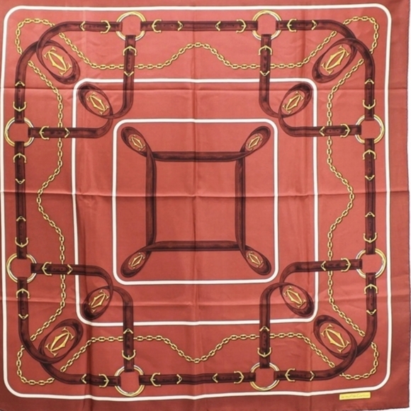 CARTIER silk scarf muffler red must de ladies - Picture 3 of 14